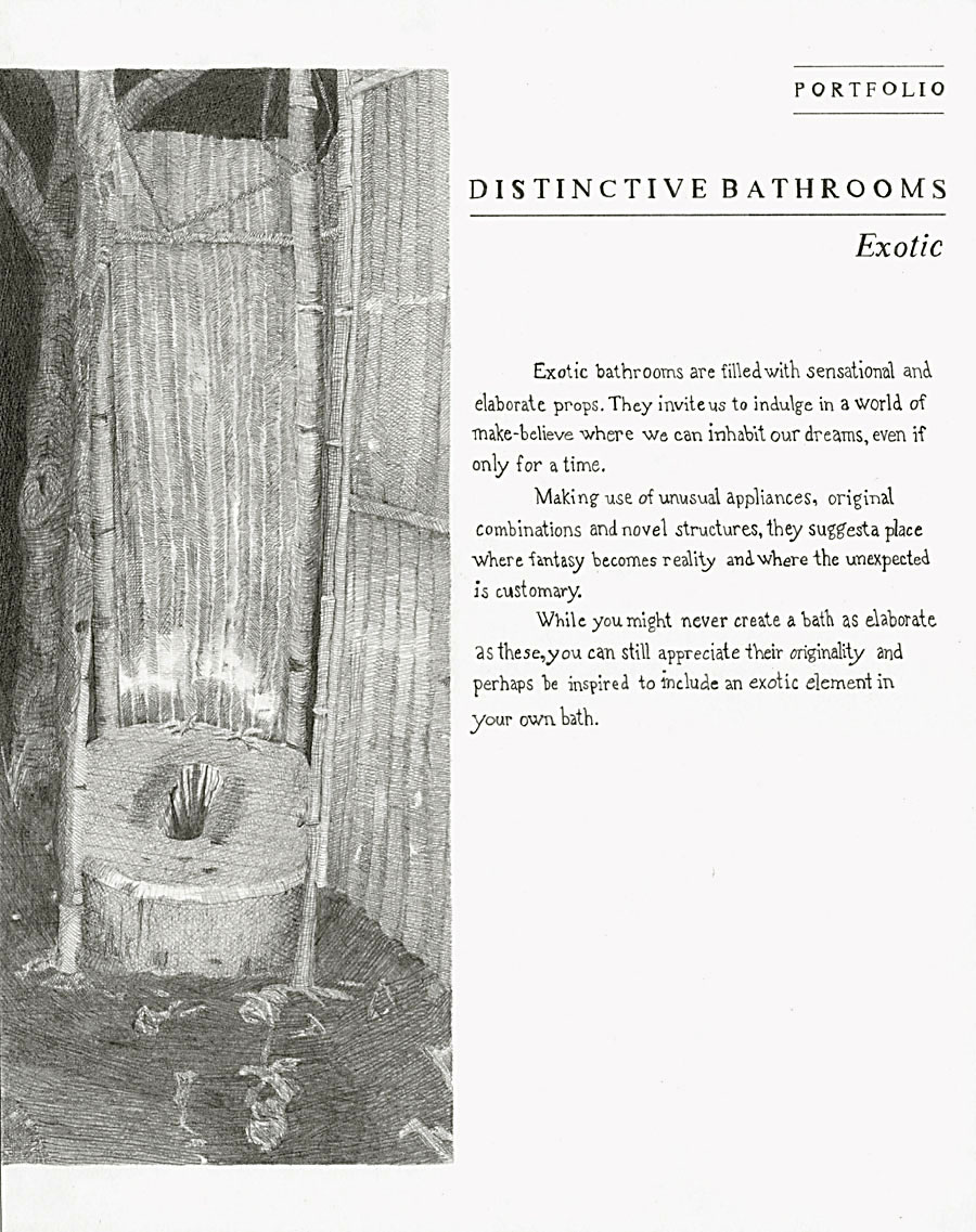 Distinctive Bathrooms, drawing by Elaine Kaufmann